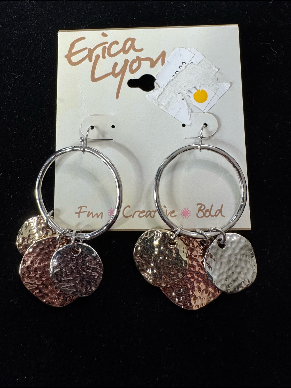 Erica Lyons Three-Tone Hammered Disc Hoop Earrings
